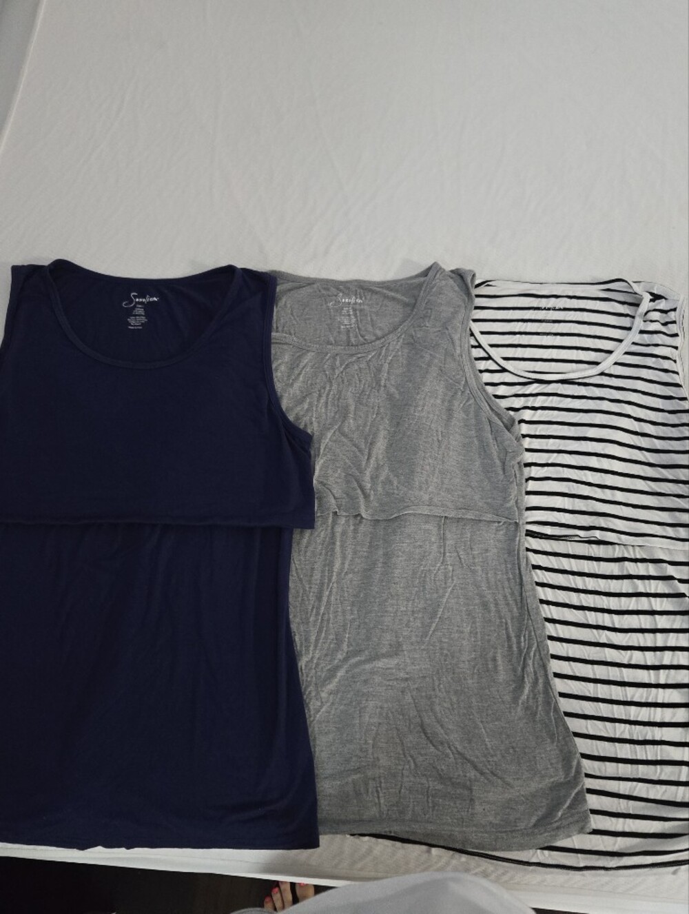 3-Pack Women's Nursing Tank Tops - Navy, Gray, Black & White Stripe